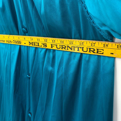 Vanity Fair Vintage blue robe nylon One Size button up 1960s midi housedress