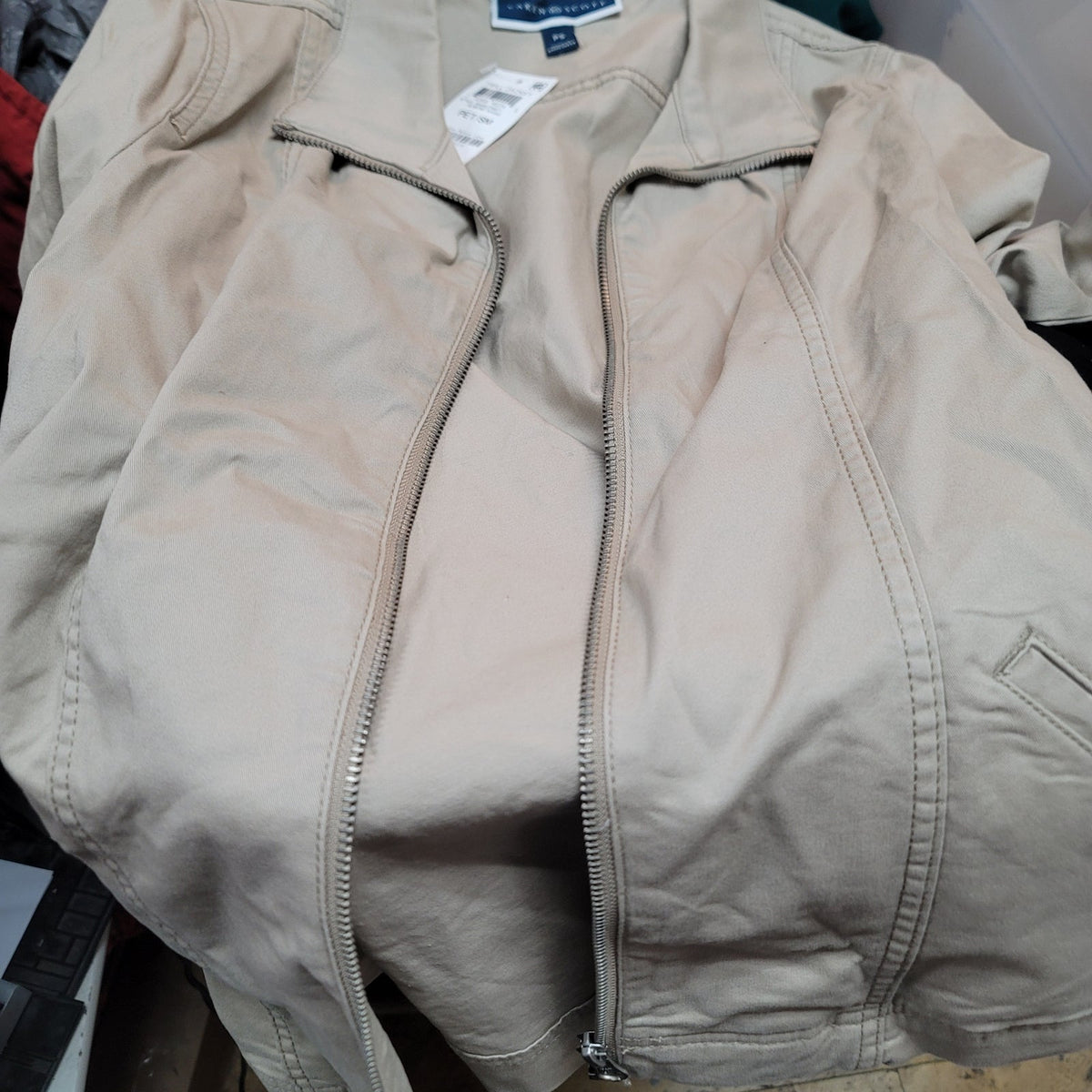 Karen Scott Small Petite Full Zip Lightweight Jacket Long Sleeve Almond Khaki PS