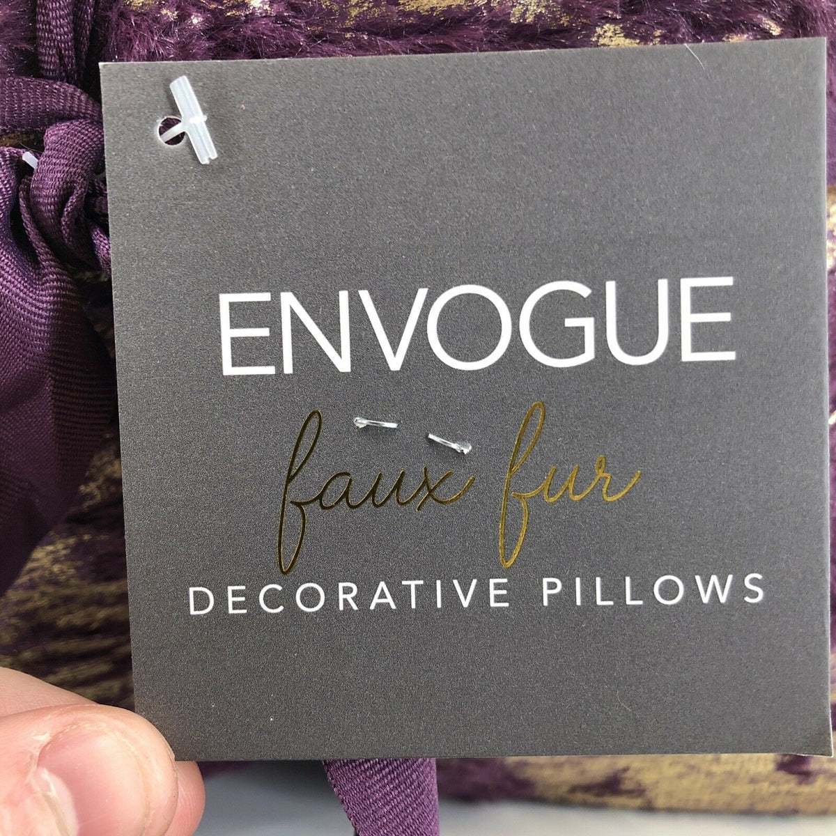 Envogue Decorative Pillows Faux Fur Purple Gold Size 20" x 20" Pair of Two