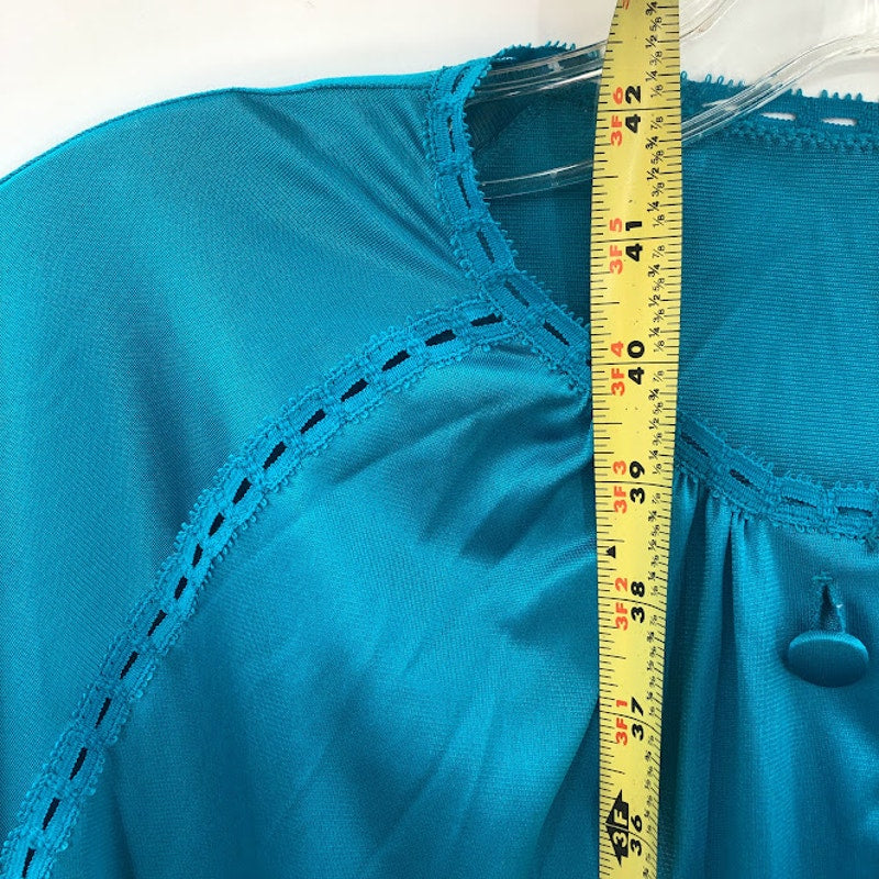 Vanity Fair Vintage blue robe nylon One Size button up 1960s midi housedress