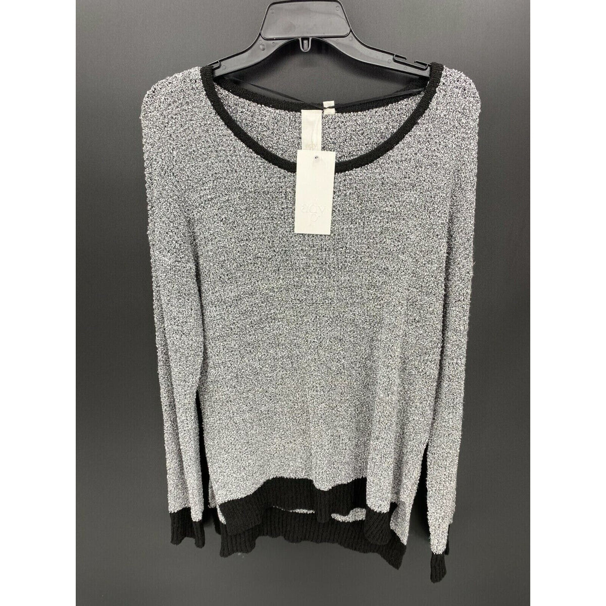 Ady P Marl Boucle Scoop Neck High Low Pullover Sweater Sz Medium Black&White NWT