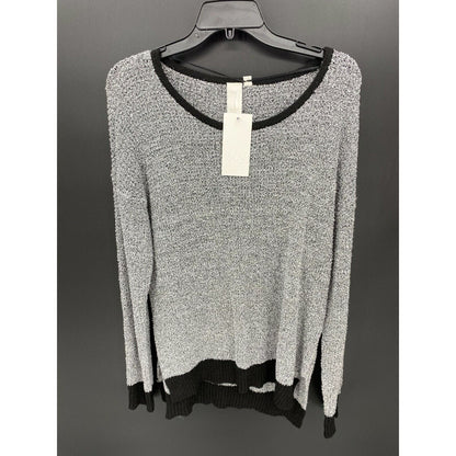 Ady P Marl Boucle Scoop Neck High Low Pullover Sweater Sz Medium Black&White NWT
