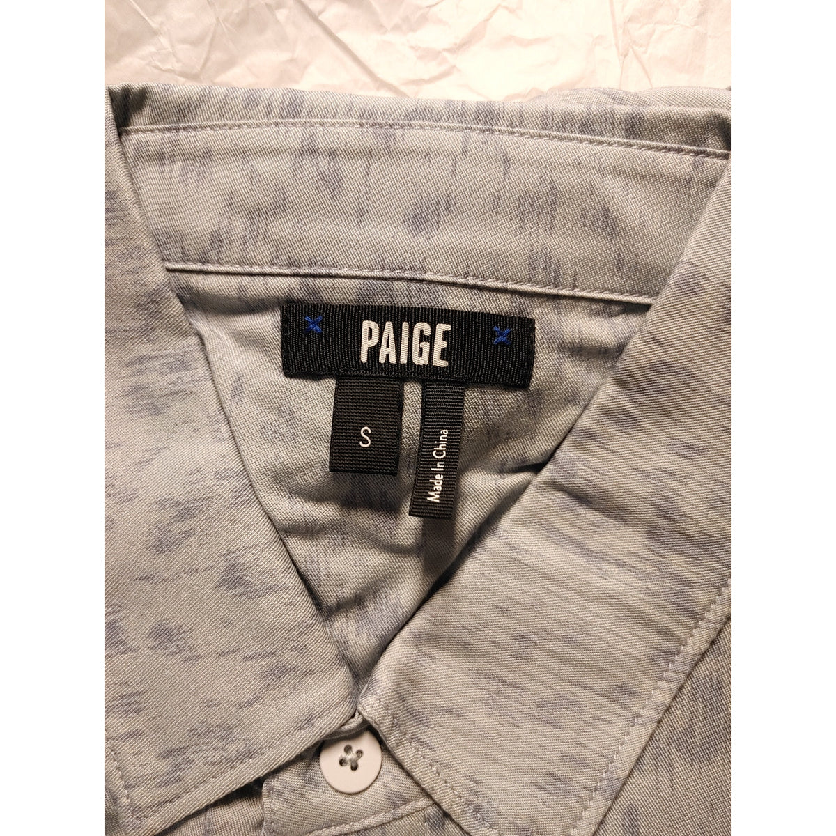 Paige NWT Brayden Short Sleeve Button up Quarry Stormy Sea Small