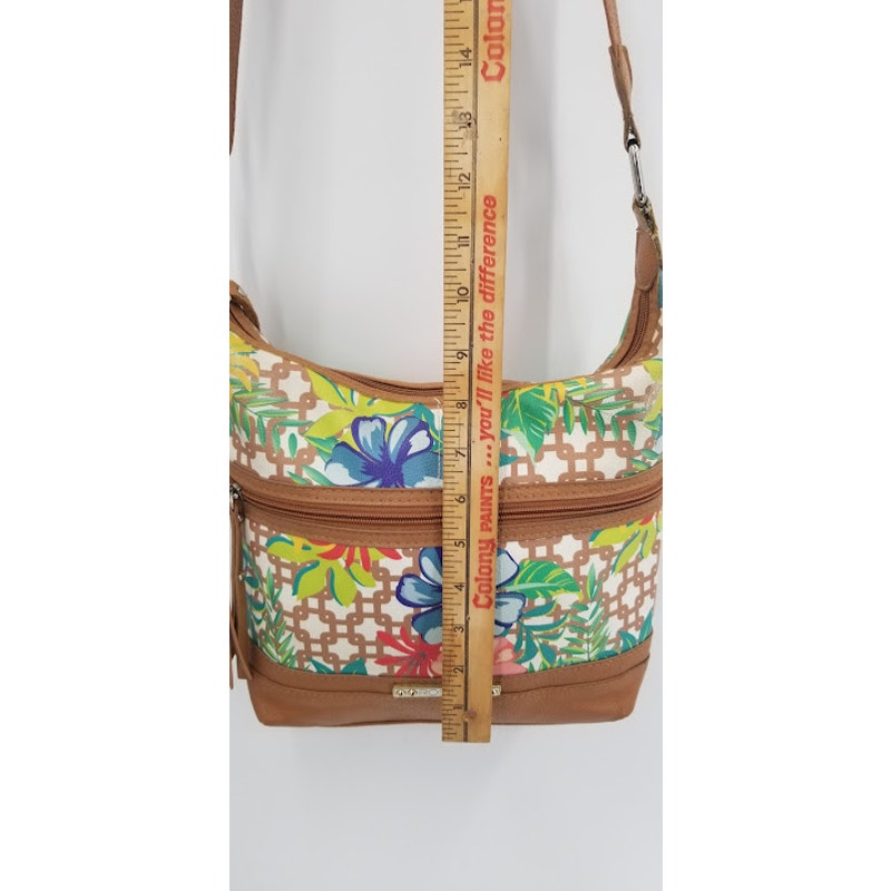 Rosetti vintage painted vinyl floral brown shoulder bag adjustable strap