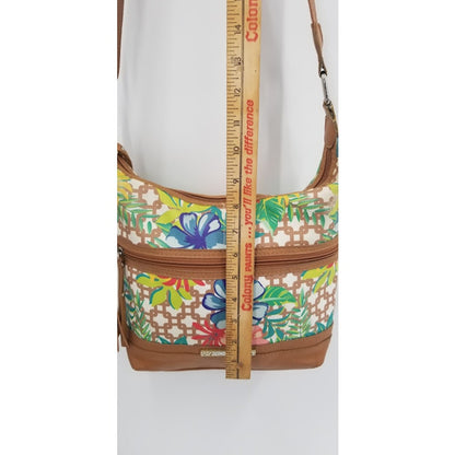 Rosetti vintage painted vinyl floral brown shoulder bag adjustable strap