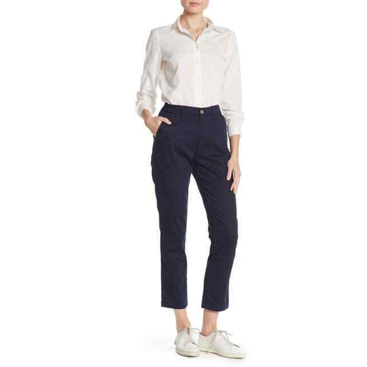 J. Crew Cropped Leg Slim Chino Pants Flat Front Cotton Blend French Navy Size 00