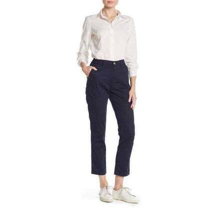 J. Crew Cropped Leg Slim Chino Pants Flat Front Cotton Blend French Navy Size 00