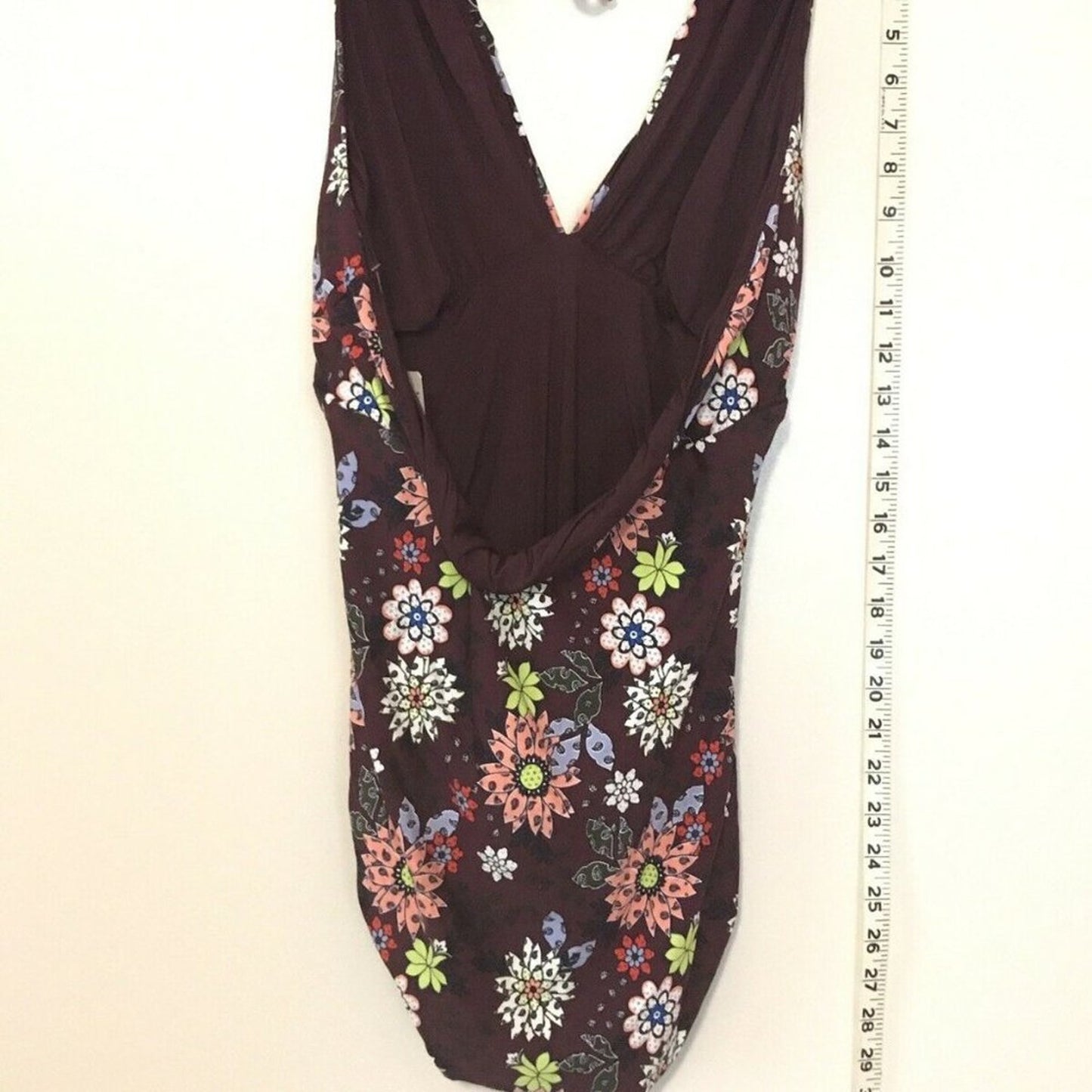 Anne Cole Shirred Front Keyhole Highneck One Piece Wine Floral Size 12 halter