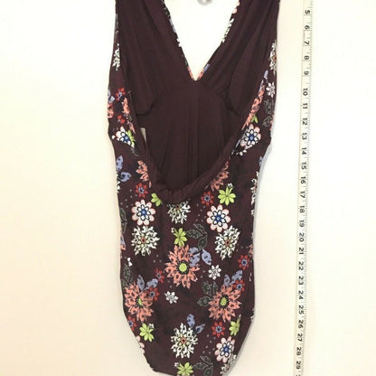 Anne Cole Shirred Front Keyhole Highneck One Piece Wine Floral Size 12 halter