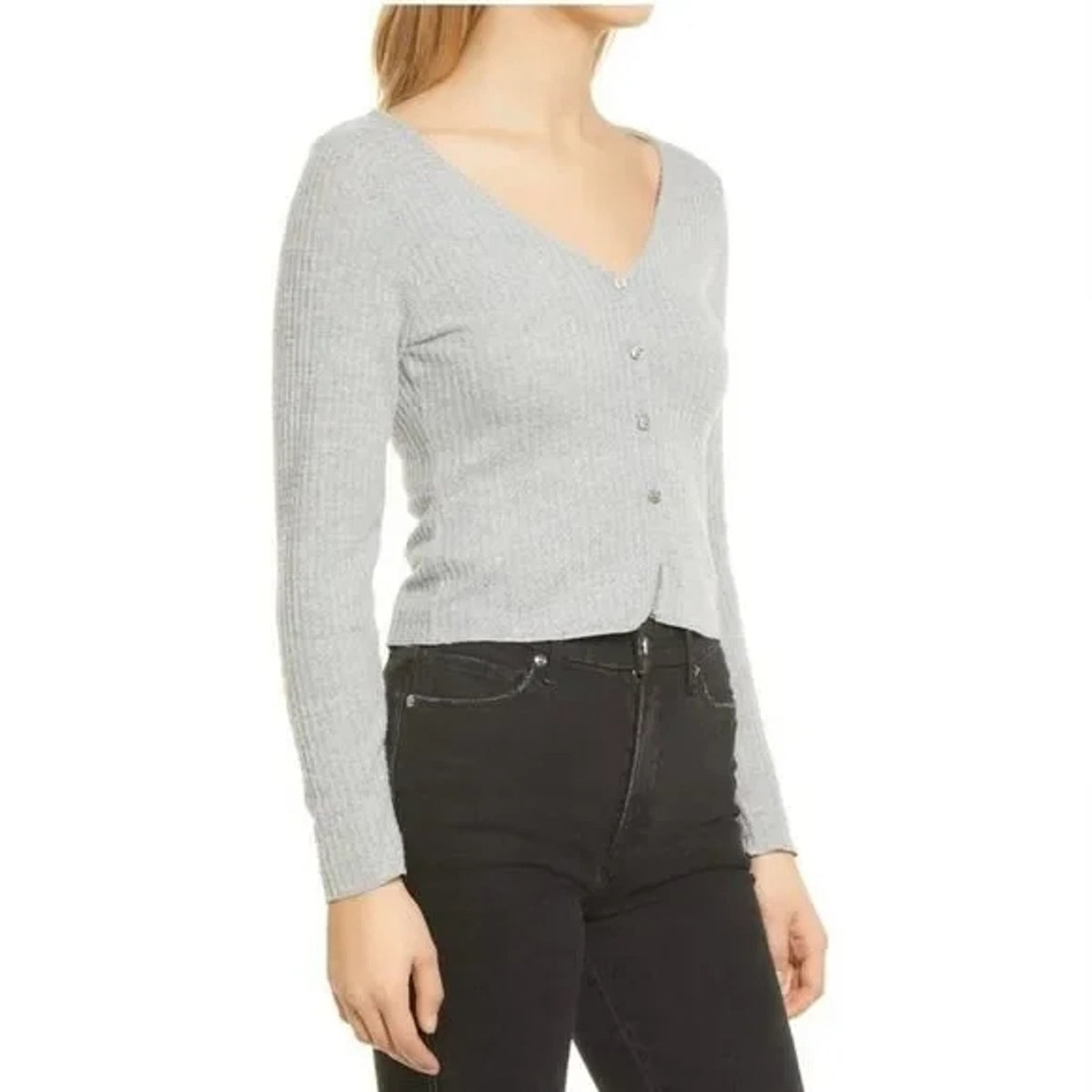 Socialite Women's Cropped Cardigan Sweater Small Grey NWT V-Neck Long Sleeve