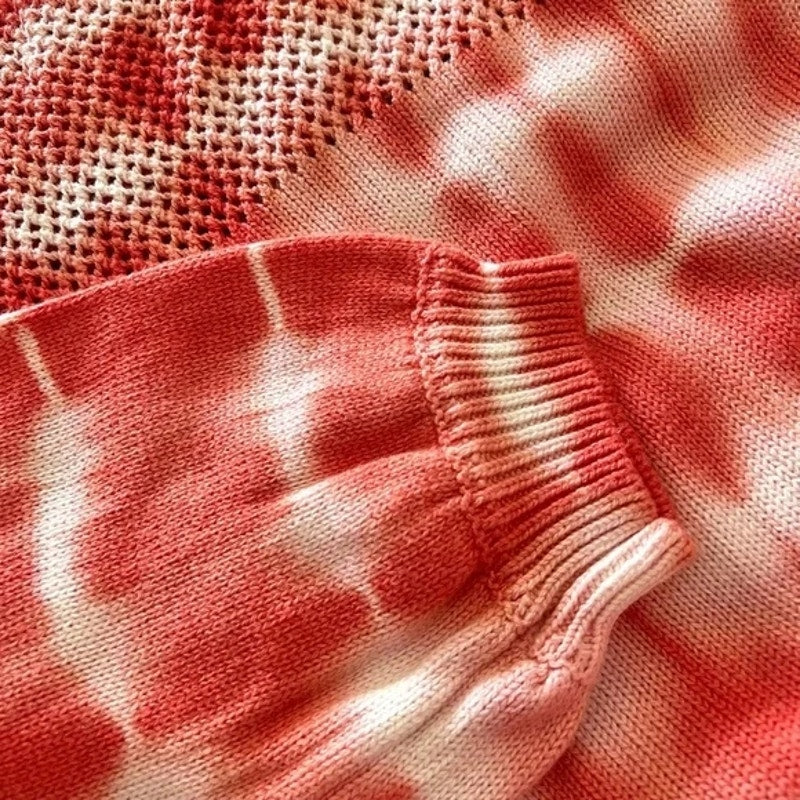 Belldini Tie Dyed Open Weave Pullover Sweater Top Size Small Terra Cotta NWT