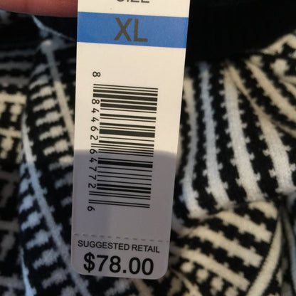 Joseph Turtle-Neck Sweater Long Sleeves Ribbed Trim Printed Black- White Size XL