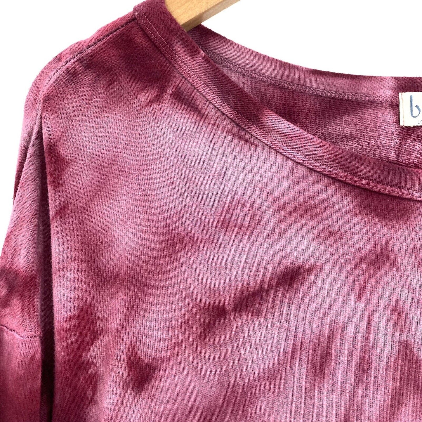 Baea Tie Dyed Flowy Soft Stretchy Peplum Babydoll Top Sz Large in Plum NWT