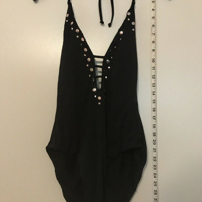 Bar III Nailhead Embellished Plunging Strappy Swim Size Large