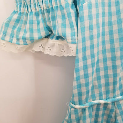 Vintage Baby Doll SQUARE DANCe Dorothy OZ Dress Short Puff Sleeve Neck Sky Blue