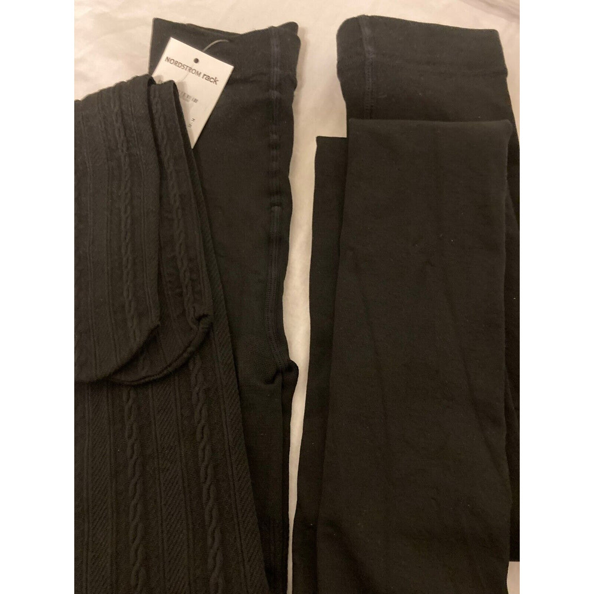 Nordstrom 2 Pair Girls Black Tights - Size 12-14 Black NWT One Cable One Plain