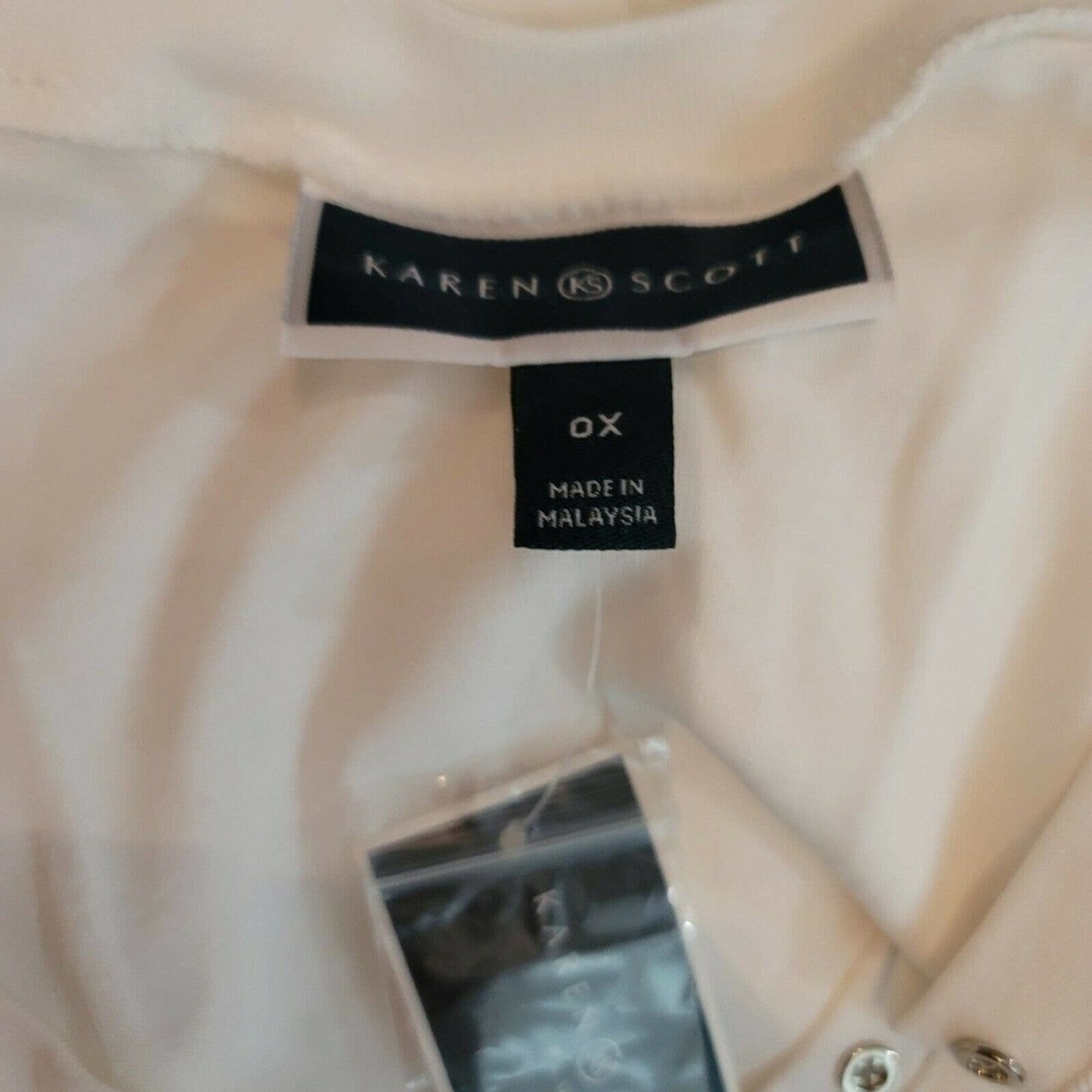 Karen Scott Cotton V-Neck Top Pullover Button Embellish Bright White Size LARGE