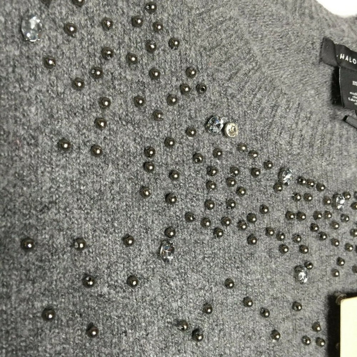 Halogen Pullover Sweater Rhinestone Lightweight Grey Medium Stretch NEW cozy