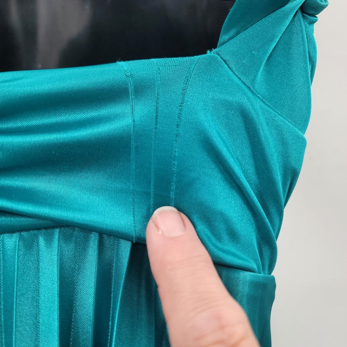 Vintage Teal Sequin Hearts Small Gown Damaged Dress Up Ruched Empire Maxi Blue
