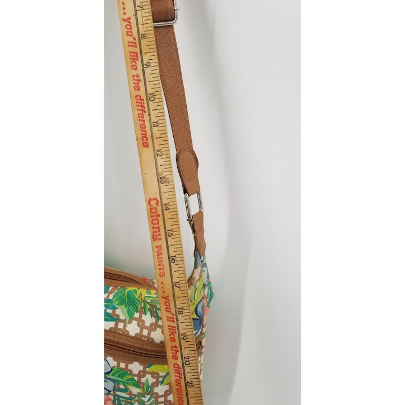 Rosetti vintage painted vinyl floral brown shoulder bag adjustable strap
