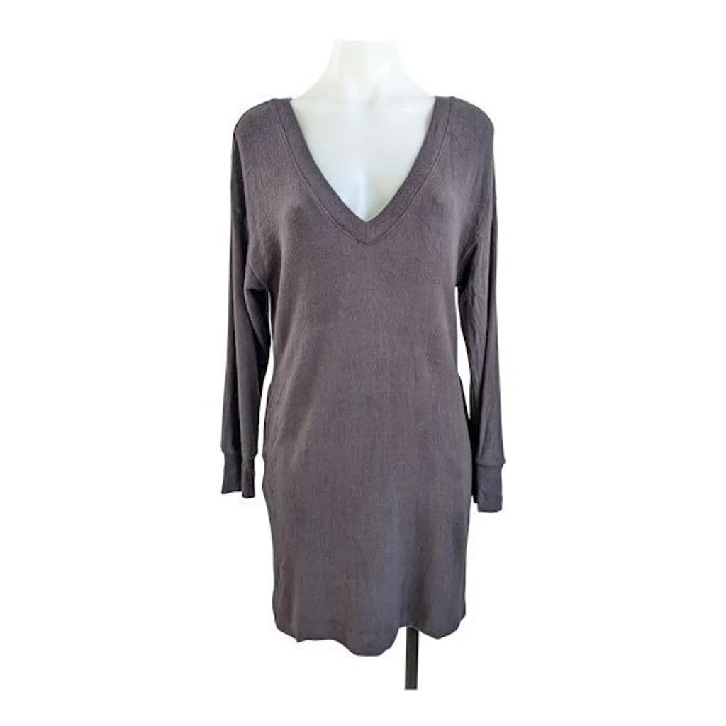 Socialite Women's Sweater Mini Dress Medium Dark Cement Gray NEW Double V-Neck