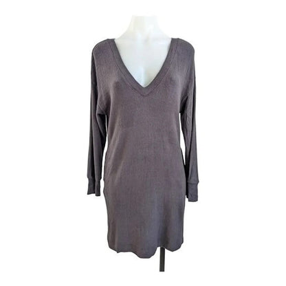 Socialite Women's Sweater Mini Dress Medium Dark Cement Gray NEW Double V-Neck