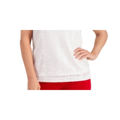 Charter Club NWT Sequined Tank Top Sleeveless Round Neck Cloud Large