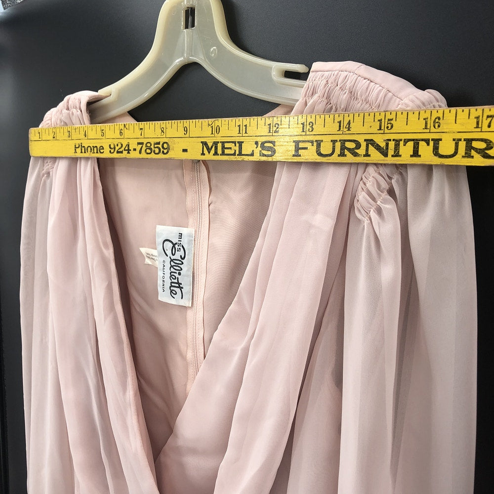 Miss Elliette Vintage 1990s Puff Sleeve Faux Wrap Pleated Dress Pink Medium