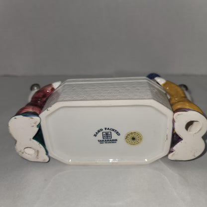 Takahashi San Francisco Japanese Figures Holding Signed Porcelain Box Incense