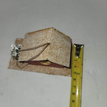 Vintage Christmas Putz house Cardboard Mica Red House with tree Ornament