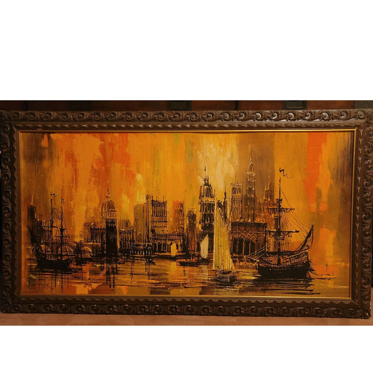 Mid-Century Lee Burr Vanguard Studios Cityscape Venice Harbor LARGE 48" X 24"