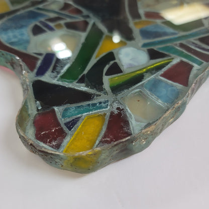 Fused glass Art tray mosaic Abstract Design Heavy Sign Peter 05 Vintage platter