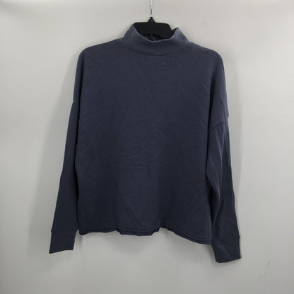 Madewell Slate Blue Raw Edge hem Sz Small Long Sleeve Low Turtle Neck Sweatshirt