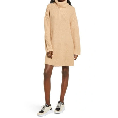 Wayf Culver Turtleneck Long Sleeve Sweater Dress Size Medium in Camel NWT