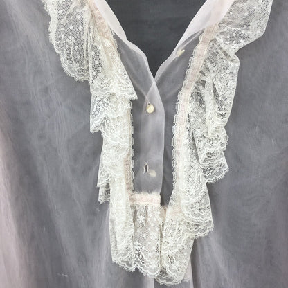 Vintage Pink Sheer Chiffon Ruffle Lace Nightgown Robe Romantic Loungewear