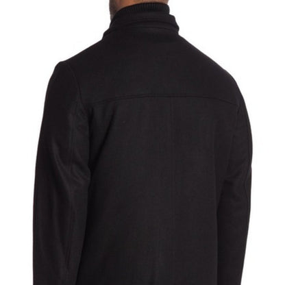 JWN Coat Long Sleeves Double Mock Neck Peacoat Blue Marl Button quilted Wool XL