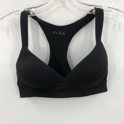 FLEX OWN IT Women's V-Neck Sports Bra Racerback Solid Polyester Black Large