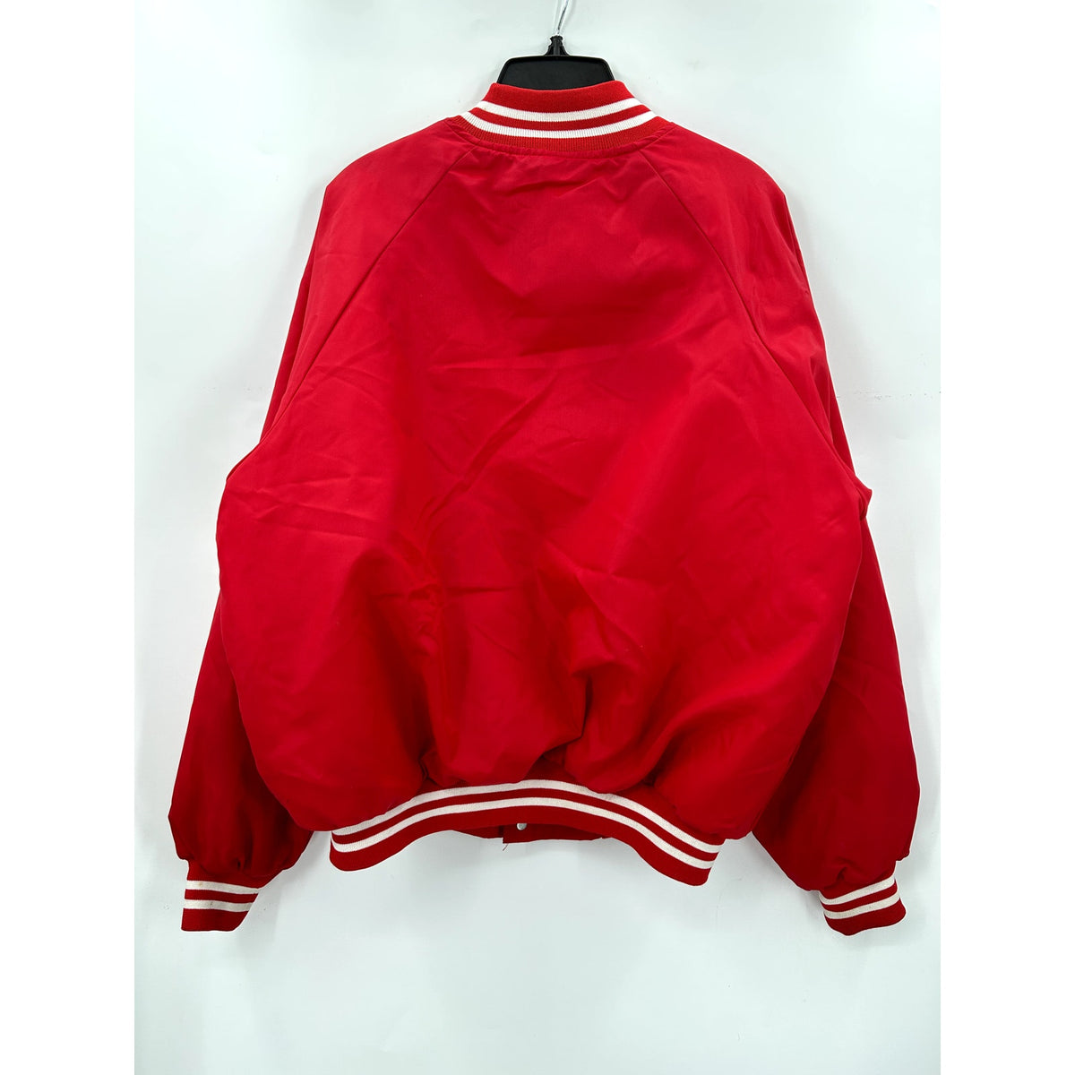Vintage Woodkraft 1984 Safety Award Satin Baseball Bomber Quilted Shiny Red XL