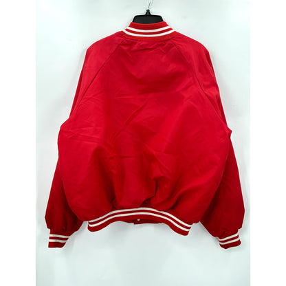 Vintage Woodkraft 1984 Safety Award Satin Baseball Bomber Quilted Shiny Red XL