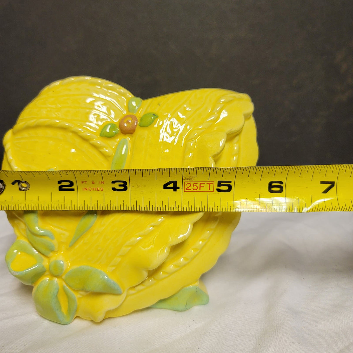 Vintage bonnet planter vase ceramic Hat Yellow green flowers Kitschy Collectible