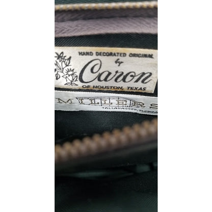 Caron Vintage Houston Texas Hand Bag purse Florals Top handle Beaded  Tapestry
