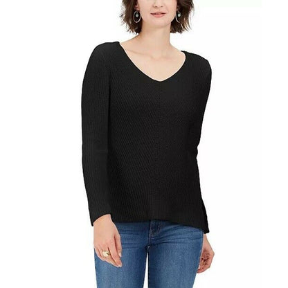 Style Co NWT Women’s Long Sleeve Deep Black Ribbed Pullover Sweater Size Medium