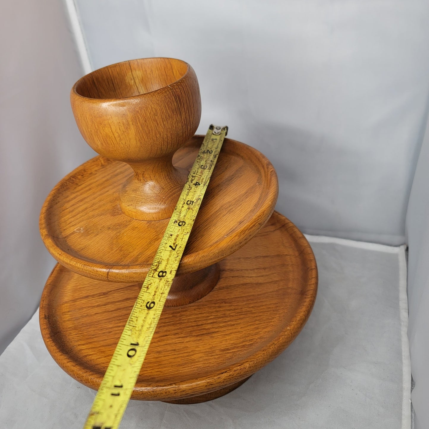 3 tier wood snack tray cheese MCM party Teak Vintage One Piece Centerpiece