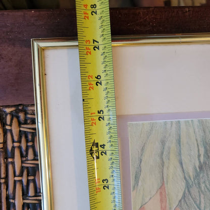 Original Louise Freshman Brown 1986 Framed Glass Blue heron / pelican pencil Art