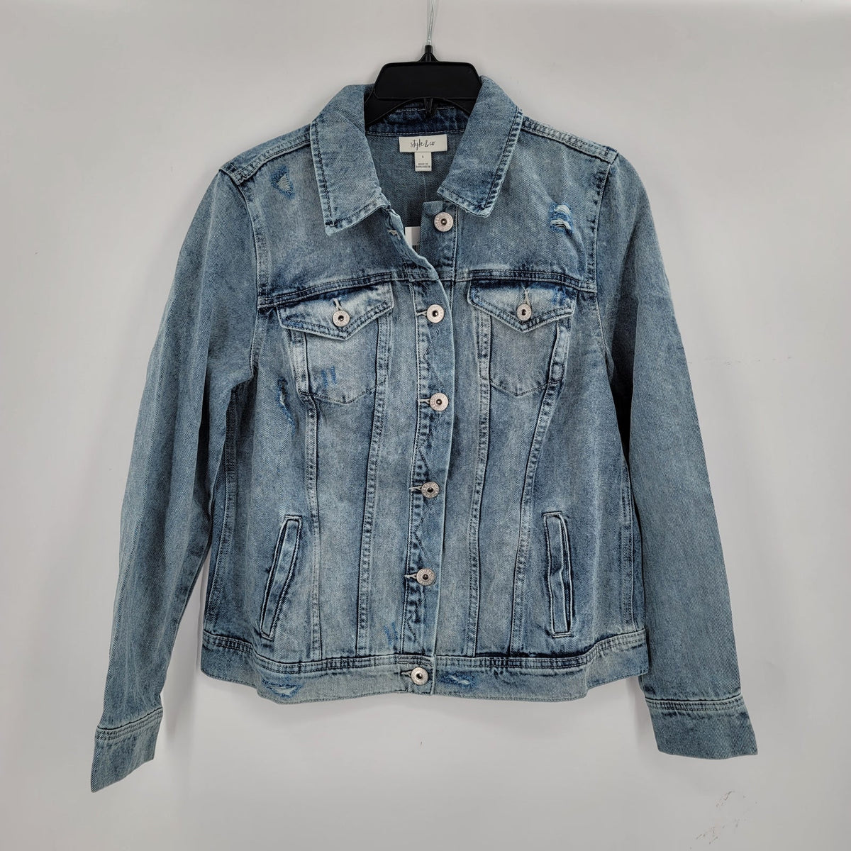 Style & Co NEW Duchess distressed Destructed Denim Jean Jacket XLarge