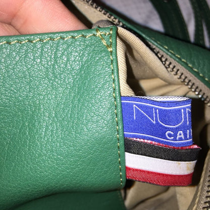 Nuniz Egyptian Leather Purse Crescent Shoulder Bag Green with Tassels Fobs