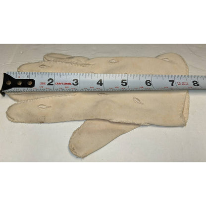 Vintage Ivory Cream Handsewn Shorties Embroidered Leaves Faux Doeskin Gloves
