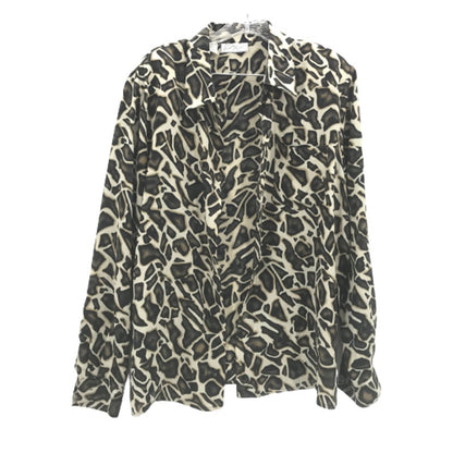 Cathy Che Cream Animal Print Front Button Up Shirt Long Sleeves 18