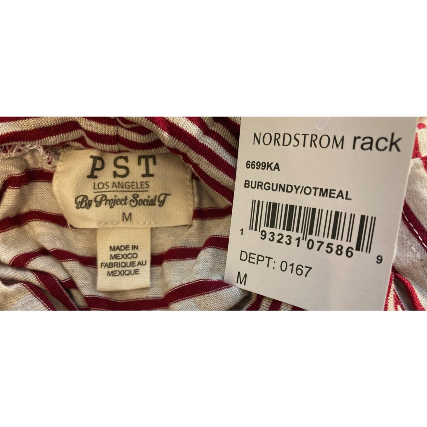 PST By Project Social T Turtleneck Top Medium Burgundy Oatmeal Stripe NWT