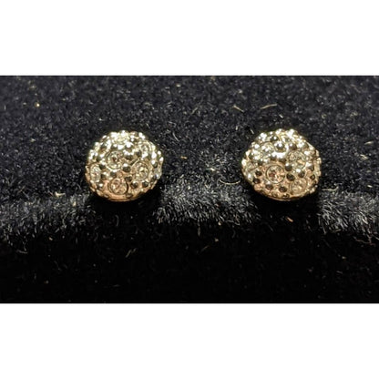 Monet Vintage Signed Disco Ball Post Earrings Silver Tone White Rhinestones
